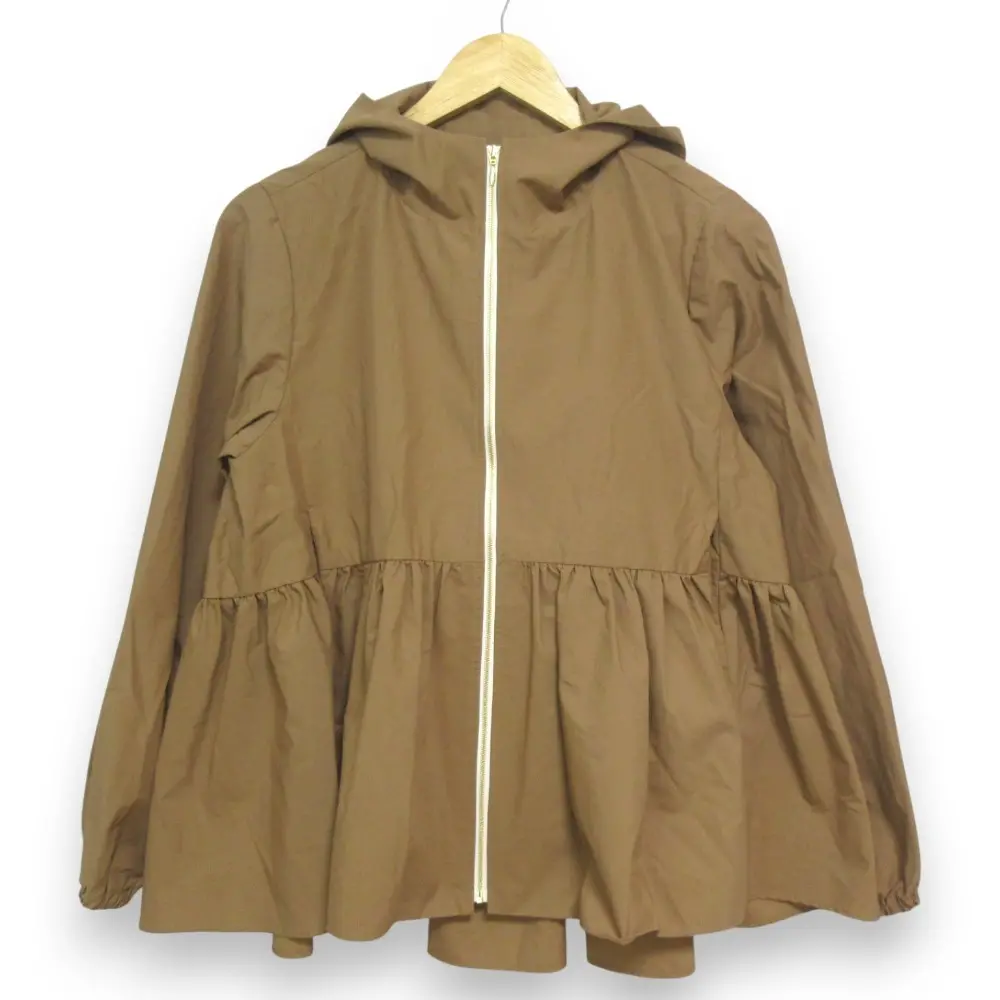 yori ヨリ ペプラムギャザー 撥水ジップパーカー YR2025-071SM サイズ38 キャメル ブラウン