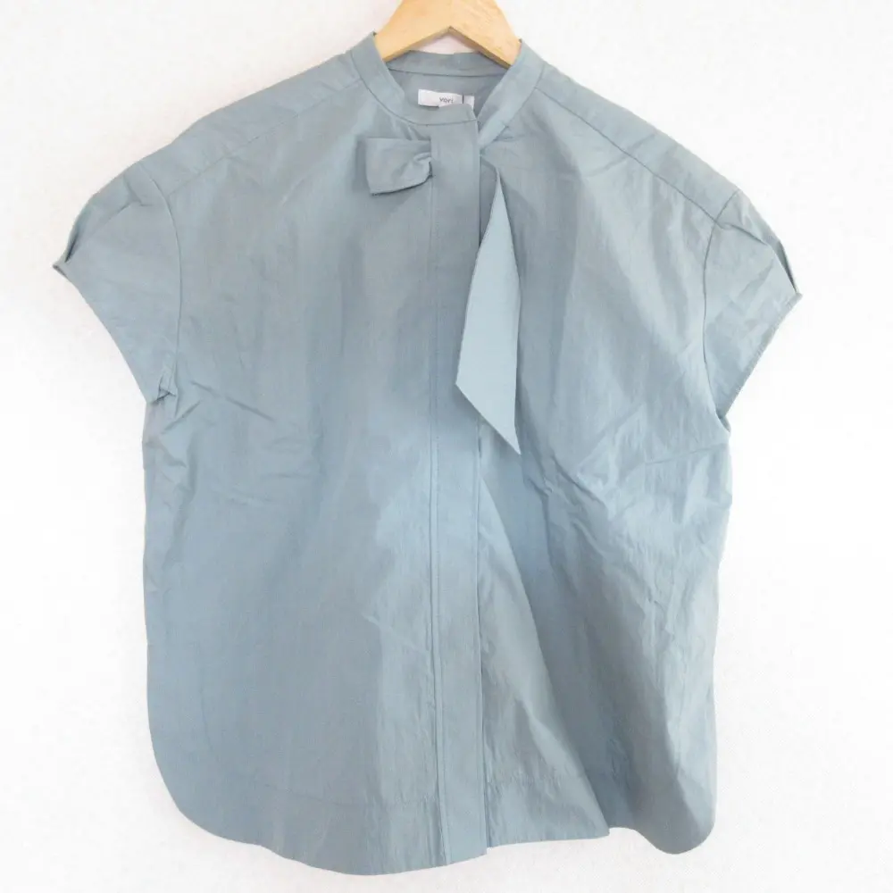 yori ヨリ リボンタイデザインブラウス フレンチスリーブ シャツ YR2021-057SM 36 ブルーグレー