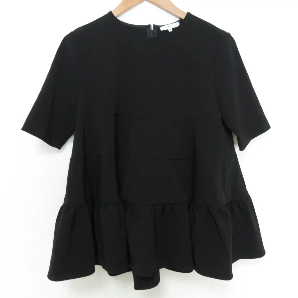 22SS yori ヨリ 半袖 ストレッチ ペプラムブラウス サイズ36 ブラック
