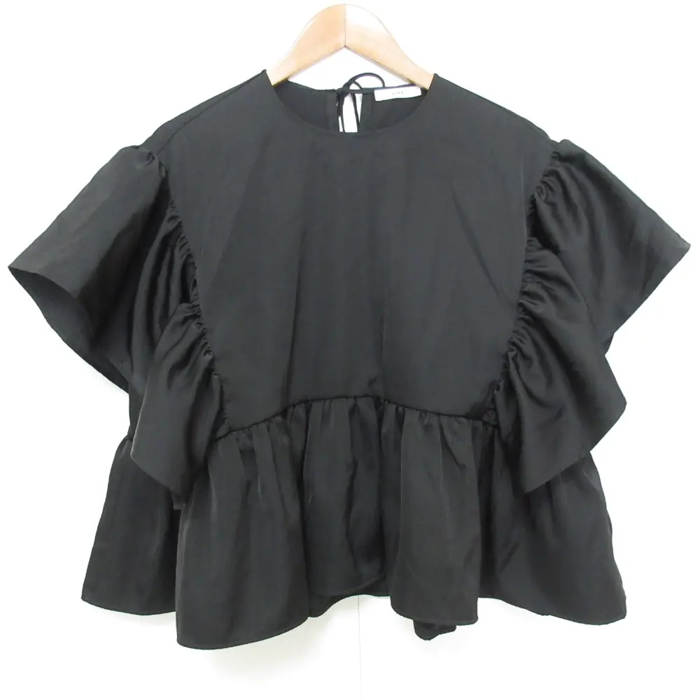 22SS yori ヨリ フリルスリープ ペプラムブラウス サイズF ブラック