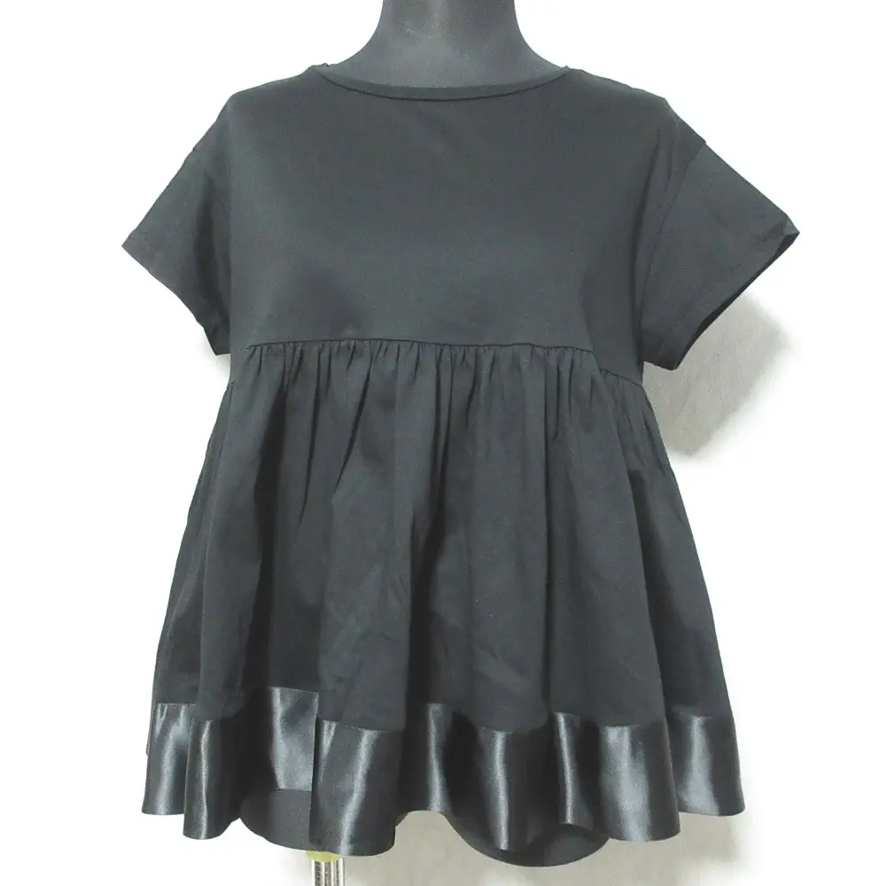 yori ヨリ ヘムサテンギャザーカットソー 半袖 ペプラム Tシャツ プルオーバー YR1911-066SM F ブラック