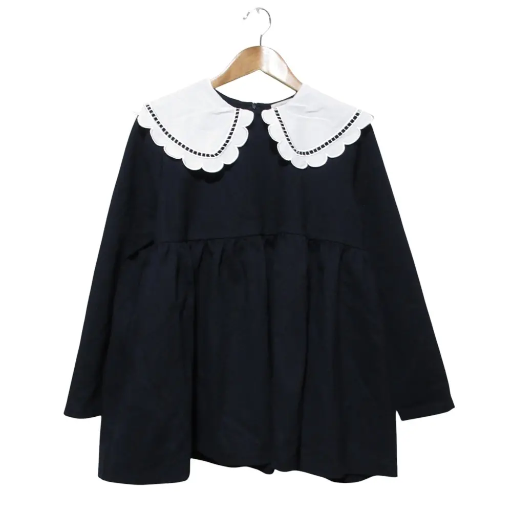 24SS YORI ヨリ スカラップカラー フレア ペプラム カットソー ブラウス ネイビー