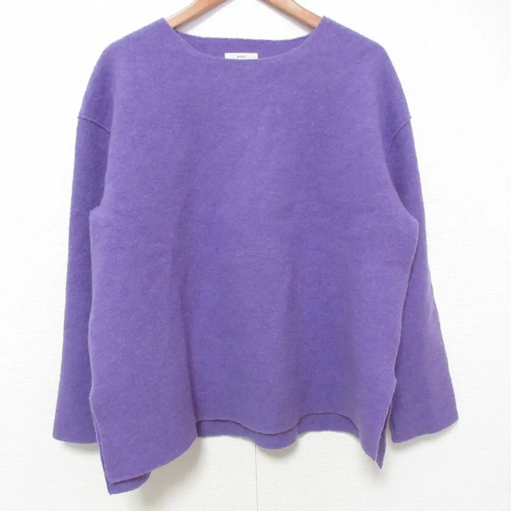22AW yori ヨリ 圧縮ニットプルオーバー クルーネック セーター YR2235-130AW サイズF パープル