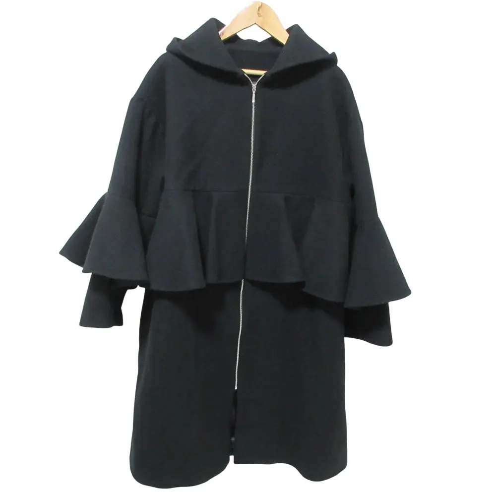 yori ヨリ ペプラム ウール フーデッドコート ジップアップ YR1625-154AT F ブラック