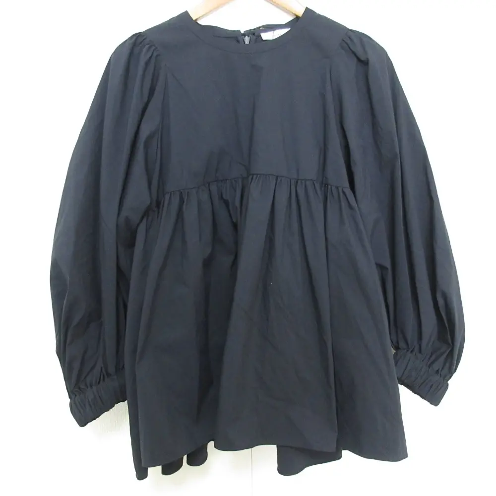 yori ヨリ ロングスリーブ ペプラムブラウス サイズ38 ネイビー