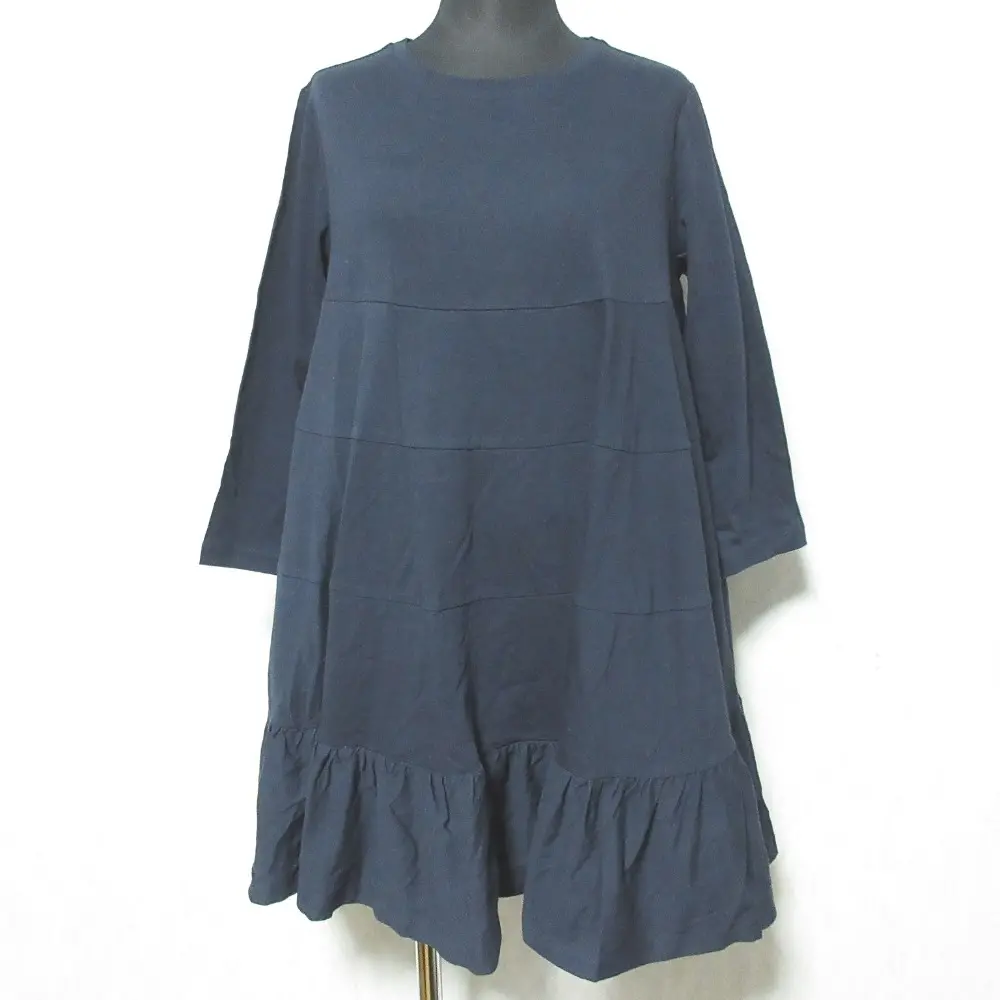 yori ヨリ ティアードチュニック 七分袖 フリルヘム ブラウス F ネイビー