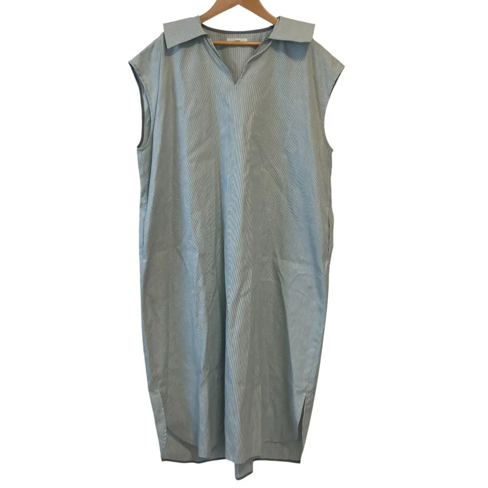 yori ヨリ ストライプ柄 ノースリーブ ロング セーラーカラー マリンシャツワンピース F ライトグリーン