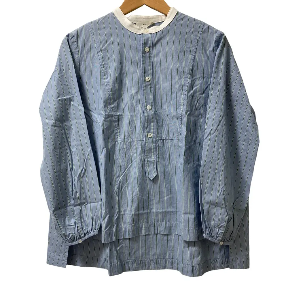yori ヨリ ストライプ柄 バックリボン 長袖 プルオーバー ブラウス シャツ 38 ライトブルー