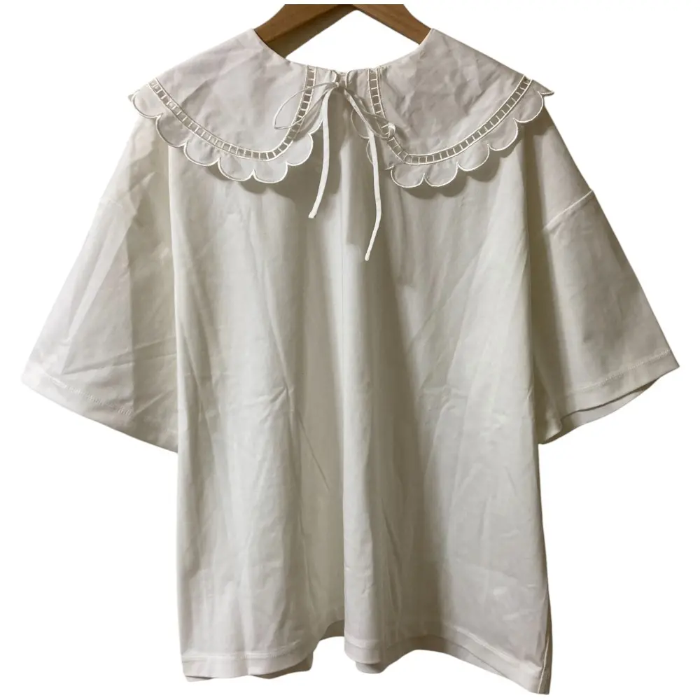 yori ヨリ スカラップカラーカットソー 半袖 五分袖 オーバーサイズ Tシャツ ブラウス YR2111-018SP F ホワイト