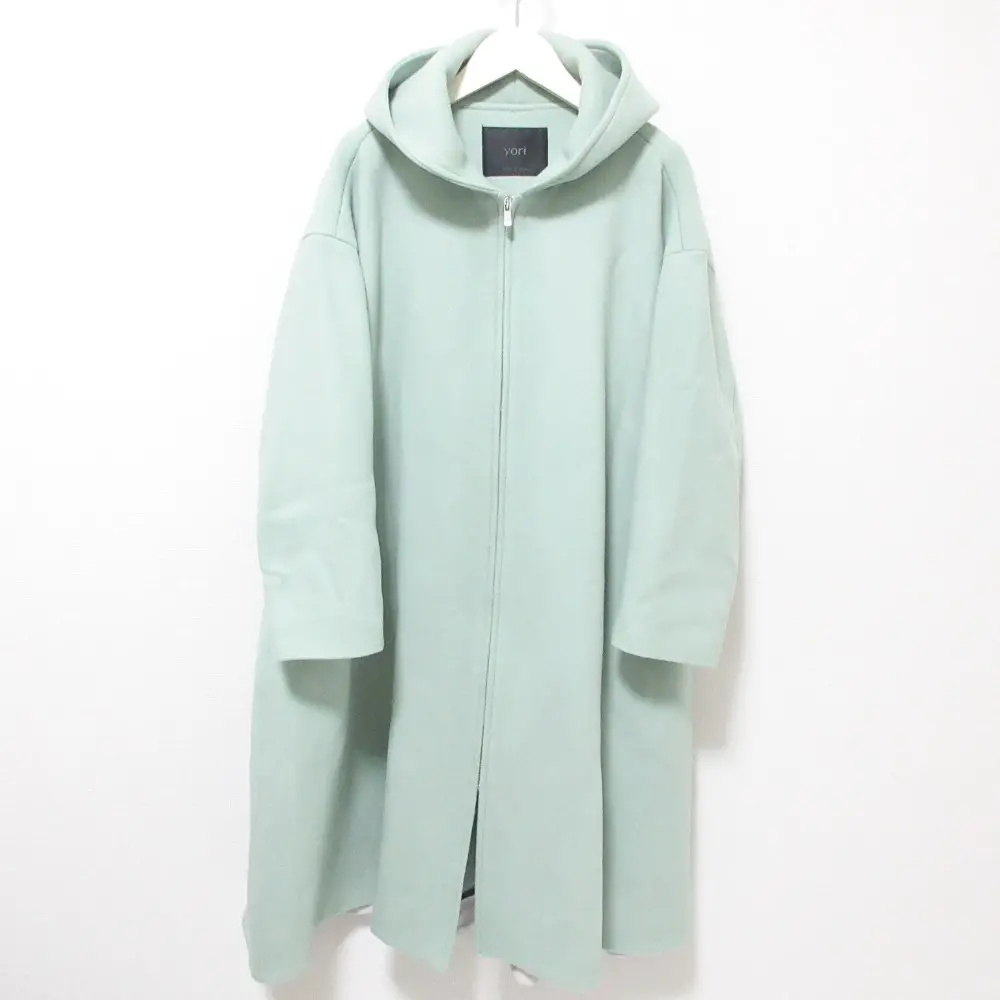 yori ヨリ カシミヤブレンド ダブルフェイス フーディーコート YR1725-063AT サイズ36 グリーン