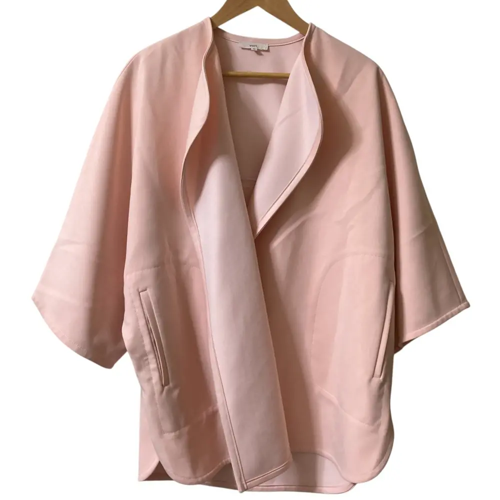 yori ヨリ スプリングカラージャケット オーバーサイズ ノーカラー ハーフコート 38 ピンクベージュ