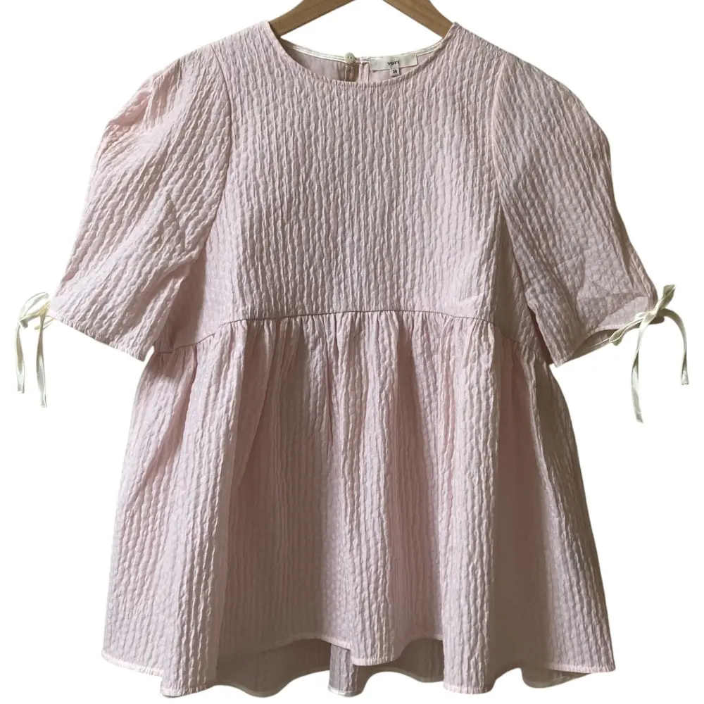 22SS yori ヨリ フクレフレアブラウス ショートスリーブ プルオーバー YR2221-080SM 38サイズ ピンク