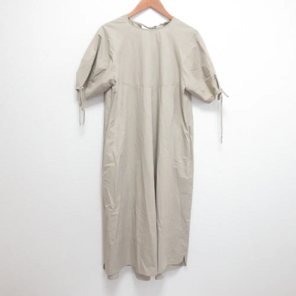 yori ヨリ バックギャザー ショートスリーブ リボン ロングワンピース サイズ36 ベージュ