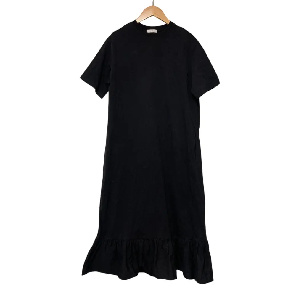 yori ヨリ Tシャツフリルワンピース ショートスリーブ ロングドレス F ブラック
