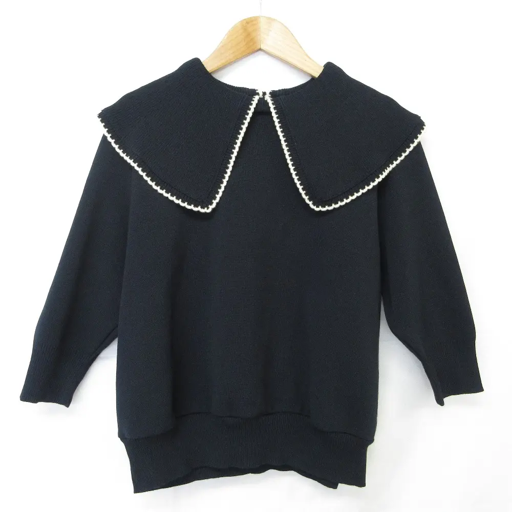 24SS yori ヨリ 刺繍カラーニット YR31-24040SP サイズF ネイビー