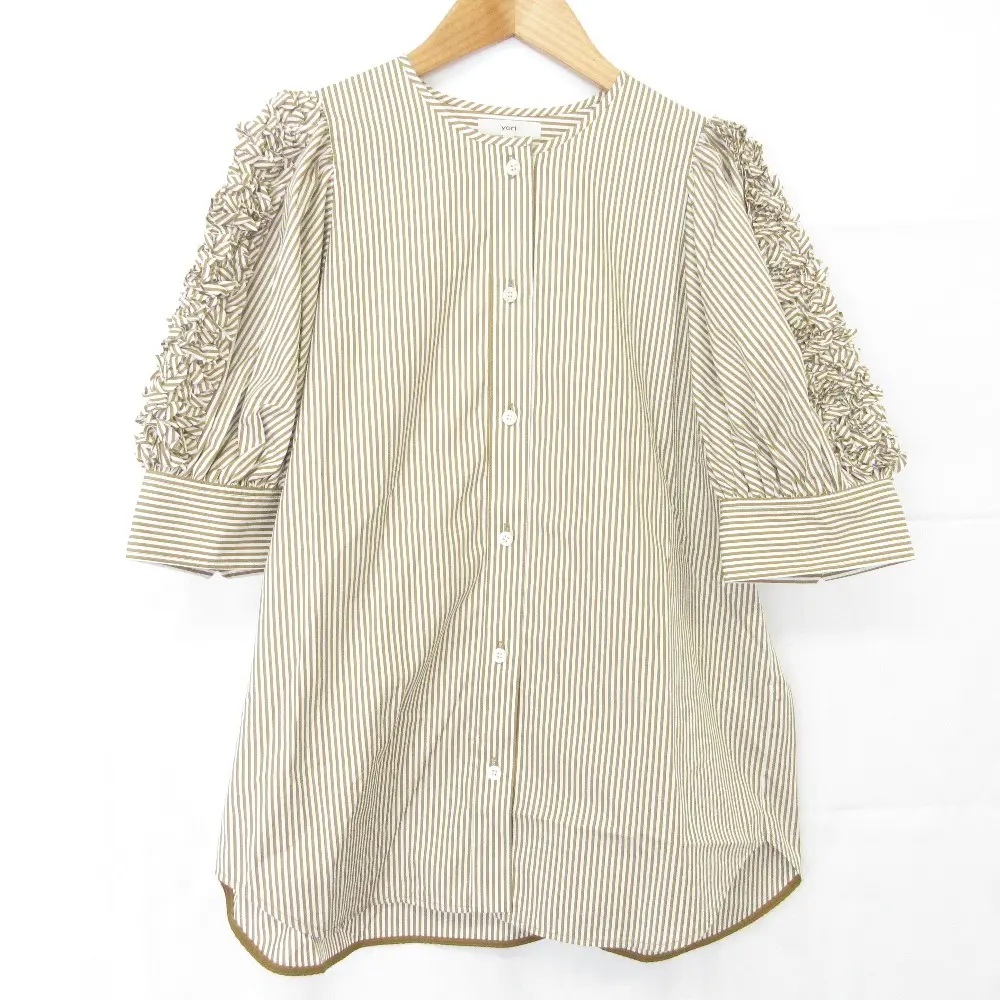 25SS yori ヨリ 半袖 メレンゲパフブラウス YR21-25058SM サイズ38 ブラウン