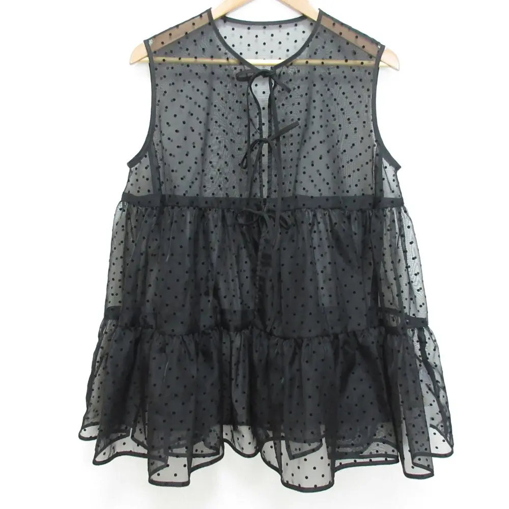 24SS yori ヨリ ドットフロッキーティアードジレ YR21-24050SM サイズF ブラック 