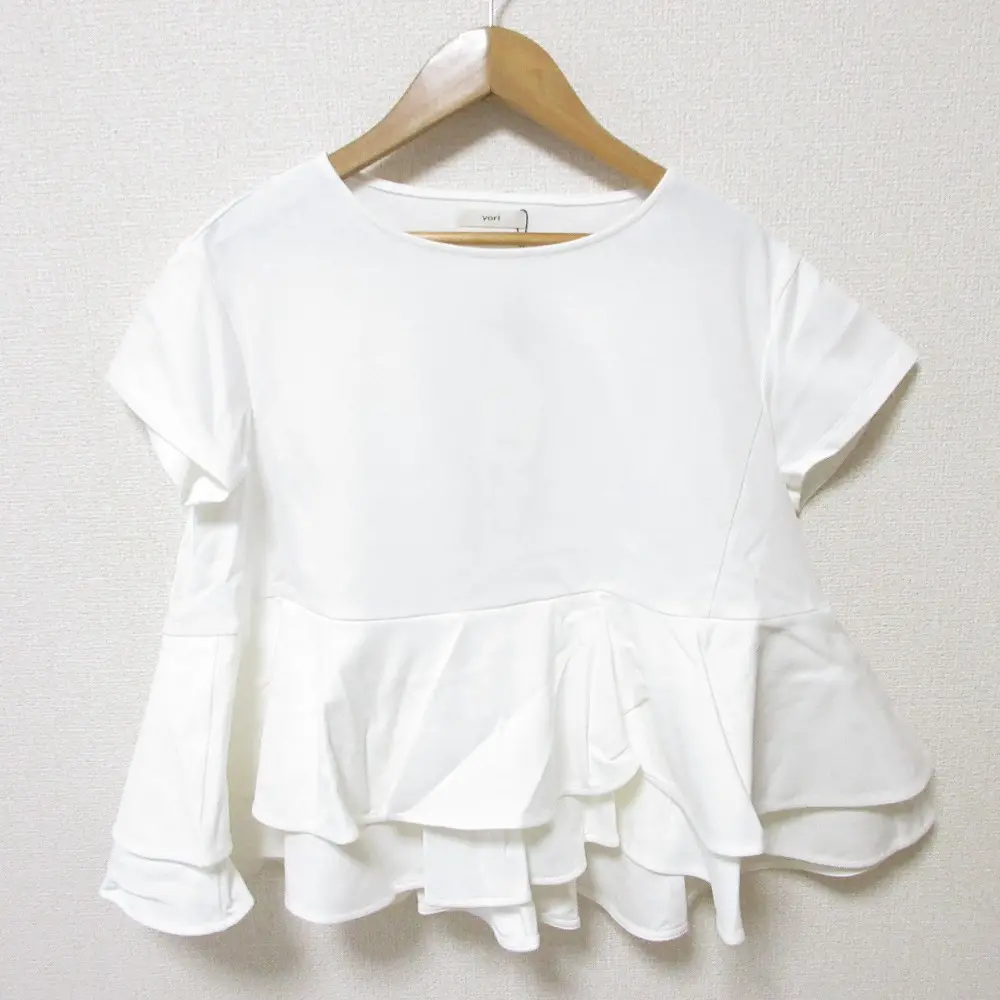 25SS yori ヨリ ダブルフレアカットソー 半袖 ペプラム Tシャツ トップス F ホワイト