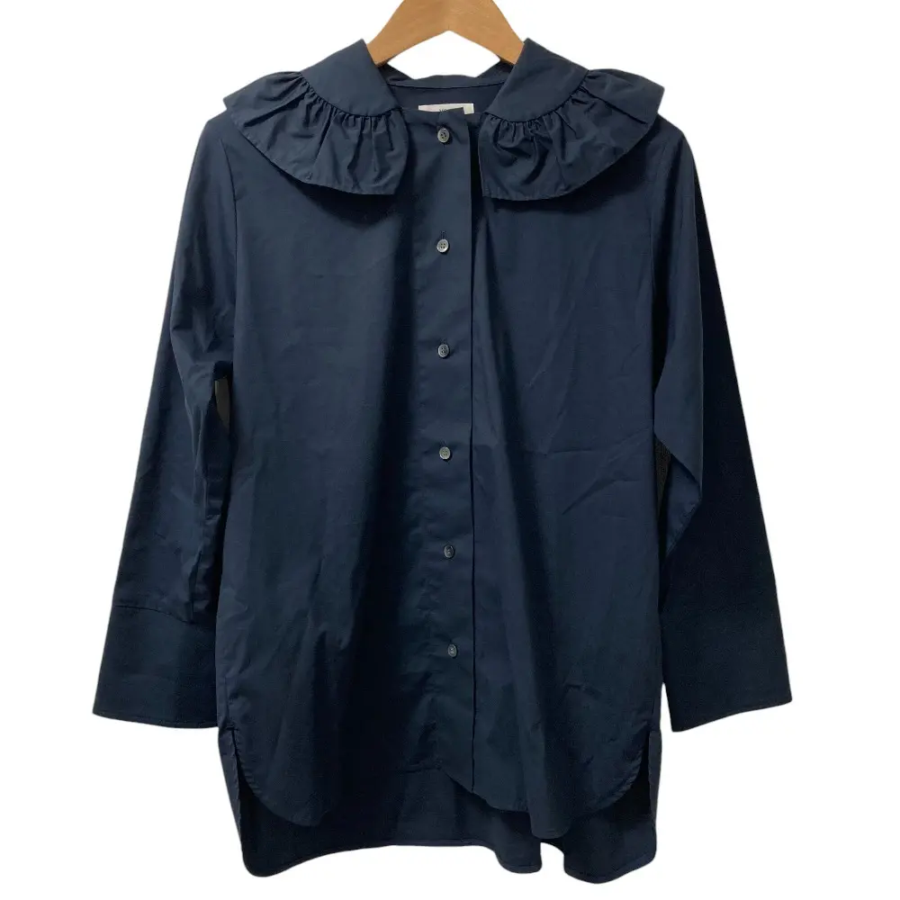 yori ヨリ フリルカラー 長袖 シャツ ブラウス YR2121-097AW サイズF ネイビー