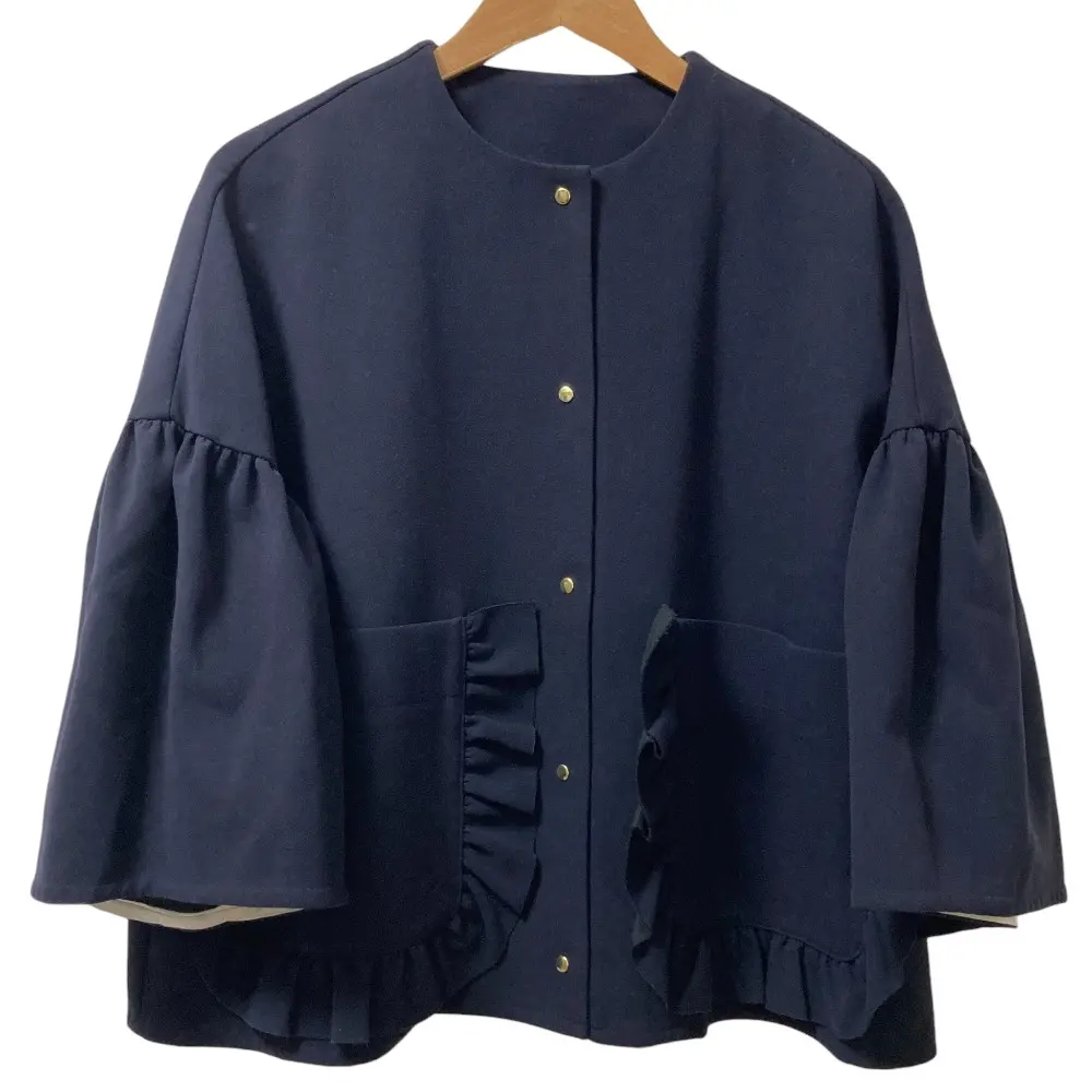 yori ヨリ ノーカラー フリルジャケット YR2225-006SP-5 サイズF ネイビー