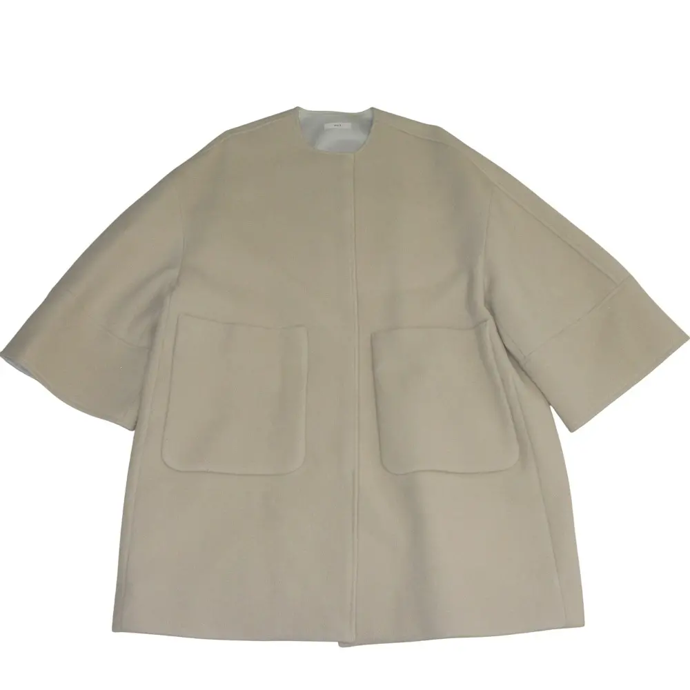 22AW yori ヨリ ウール コクーンシルエット ノーカラーコート サイズF ライトベージュ