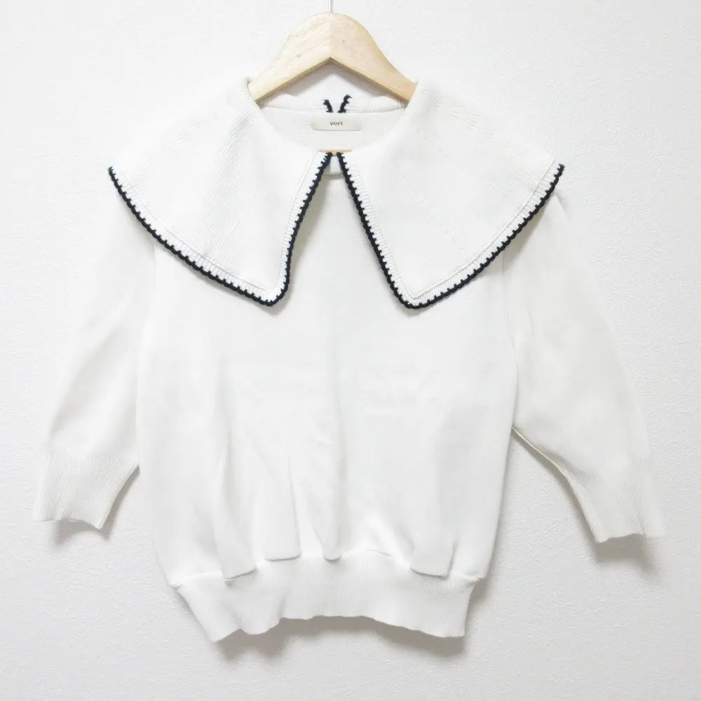 24SS yori ヨリ コットン刺繍カラーニット カットソー セーター YR31-24040SP サイズF ホワイト