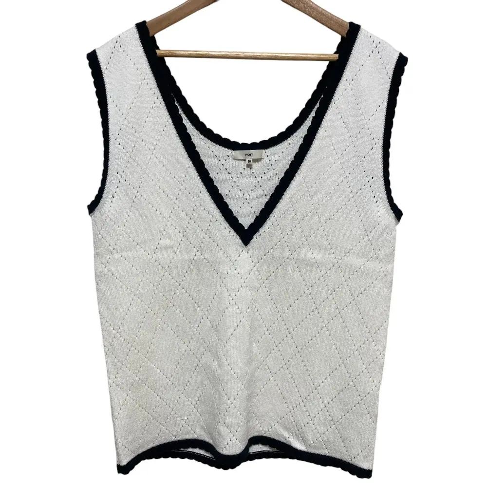 25SS yori ヨリ バイカラーノースリーブニットカットソー サイズ38 ホワイト×ネイビー
