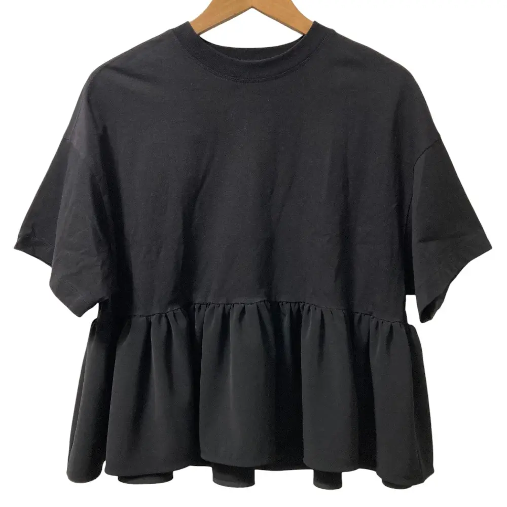 yori ヨリ ヘムフリル ワイドTシャツ サイズF ブラック
