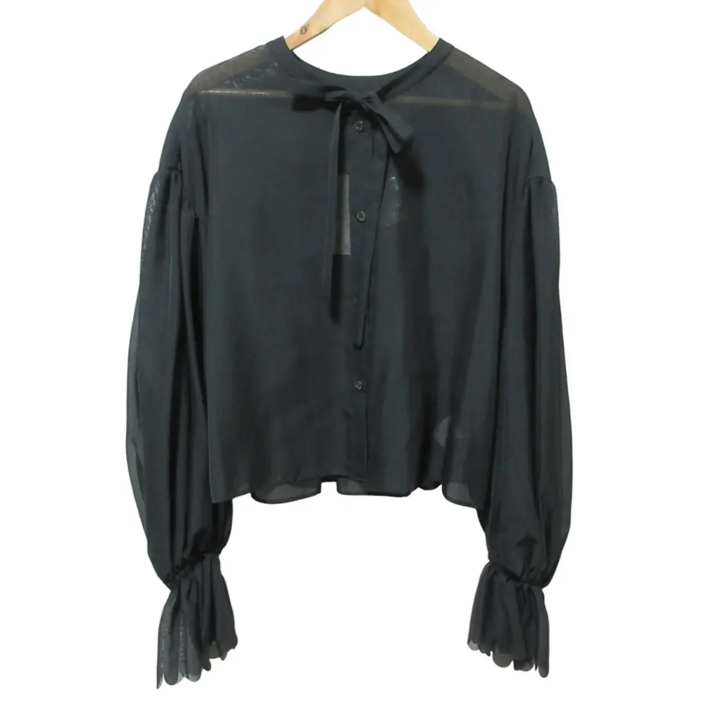 24SS yori ヨリ スカラップシアージャケット ブラウス シャツ F ブラック