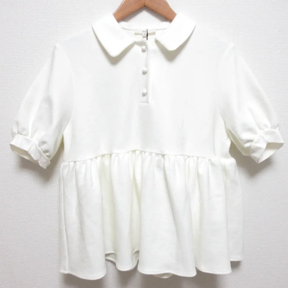 25SS yori ヨリ オーガニックコットン ポロ パイル ブラウス カットソー YR11-25060SM サイズ38 ホワイト 
