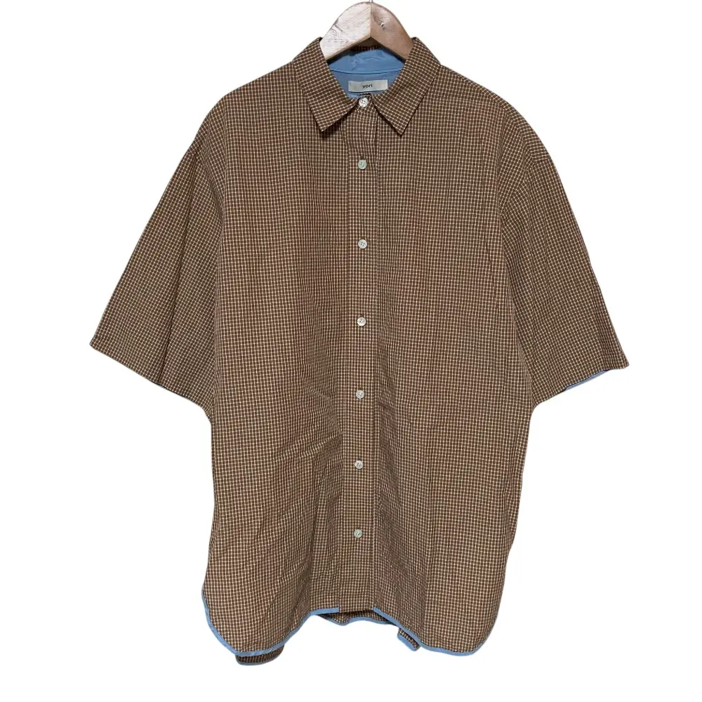 25SS yori ヨリ ステンカラーオーバーチェックシャツ F ブラウン