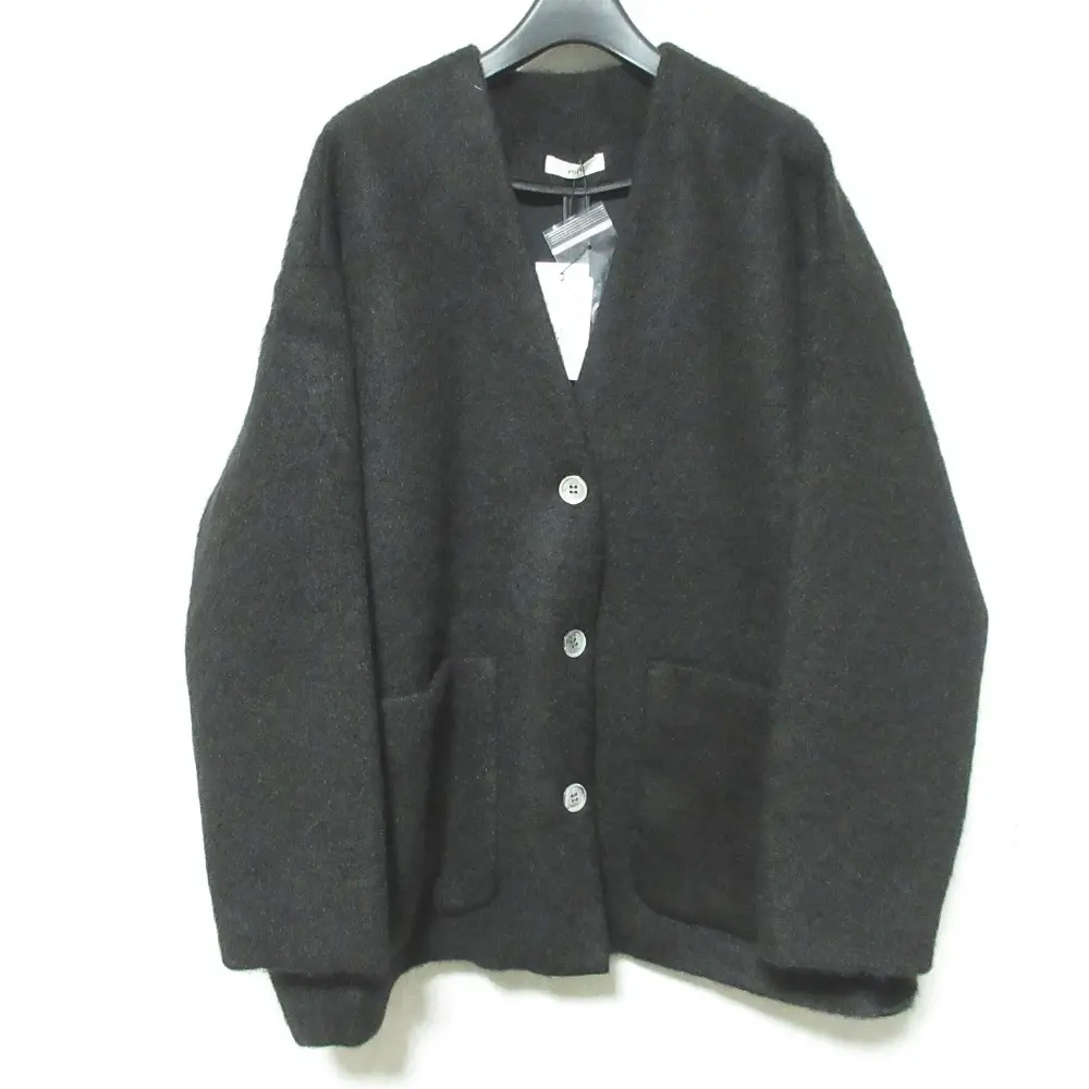 yori ヨリ Vネック ウールモヘア シャギー ノーカラージャケット YR2125-098AW サイズF ブラック