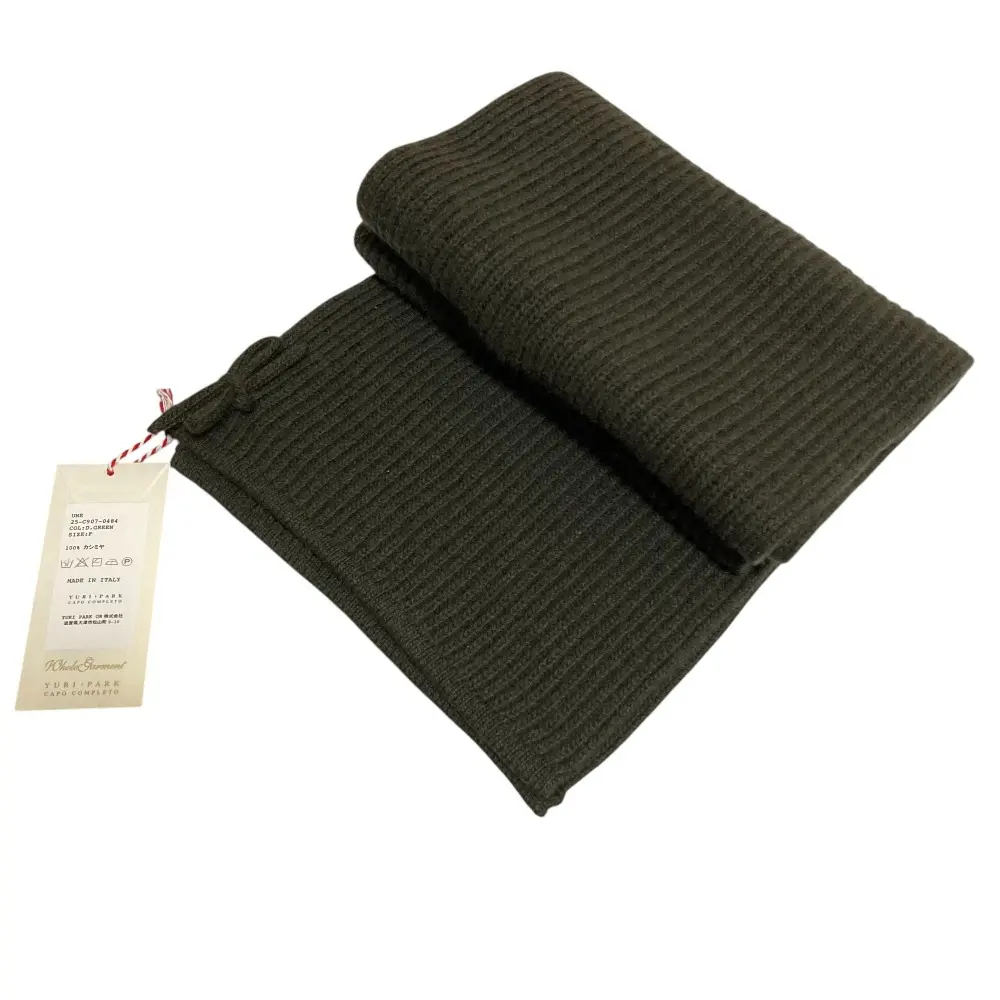 YURI PARK ユリパーク カシミヤ100% ニットマフラー 25-C907-0484 カーキ