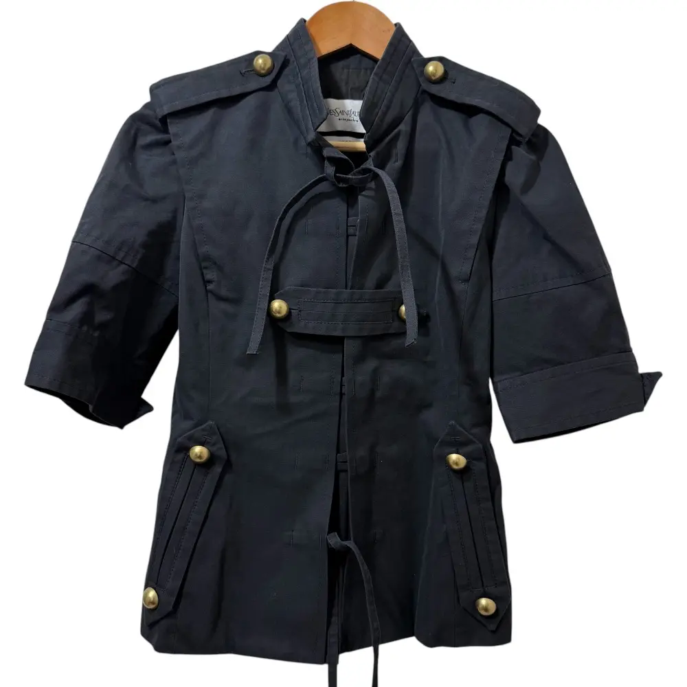 YVES SAINT LAURENT rive gauche イヴサンローランリヴゴーシュ ハーフスリーブ スタンドカラージャケット F34 ブラック