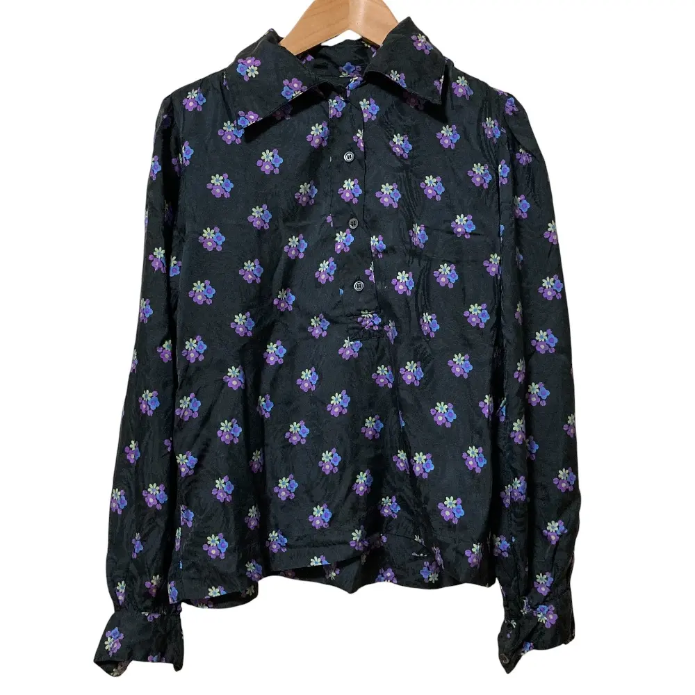 YVES SAINT LAURENT rive gauche サンローランリヴゴーシュ ヴィンテージ フラワー シャツ ブラウス サイズ34 ブラック