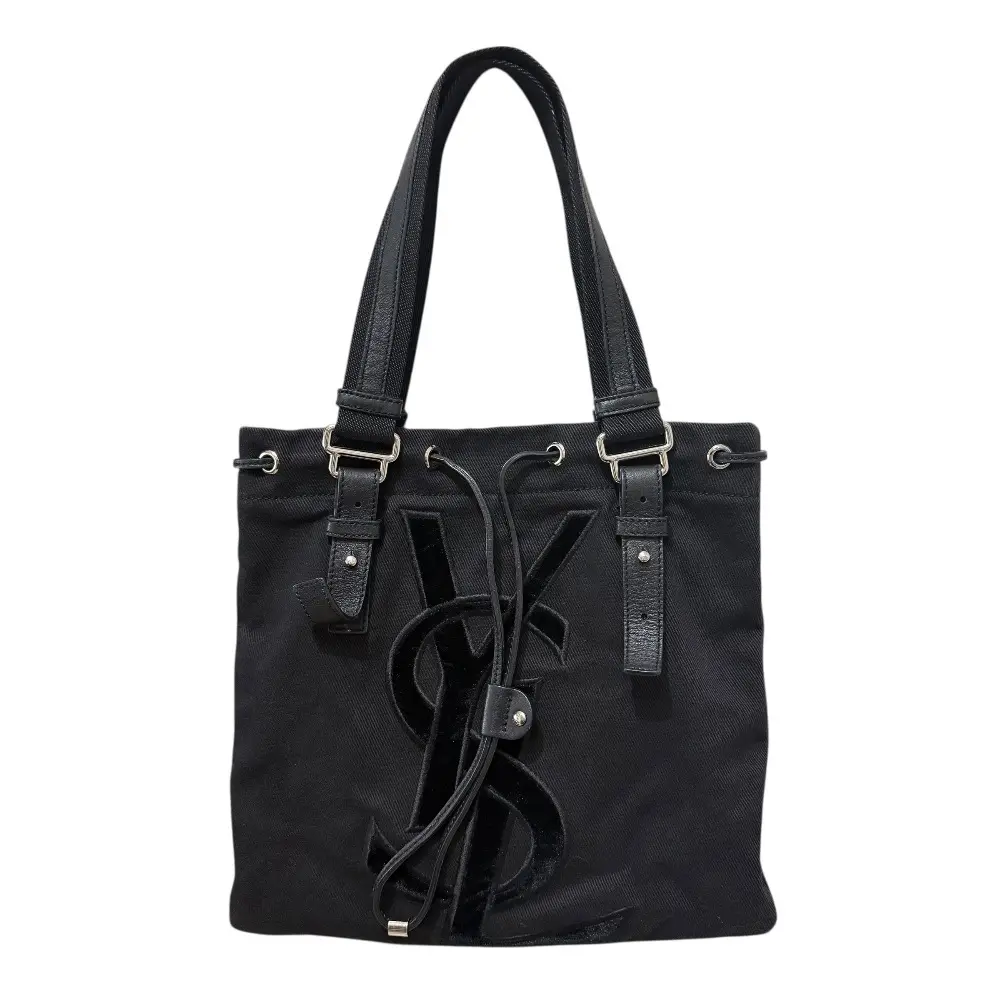 YVES SAINT LAURENT rive gauche イヴサンローランリヴゴーシュ カサンドラロゴ カハラ トートバッグ ブラック