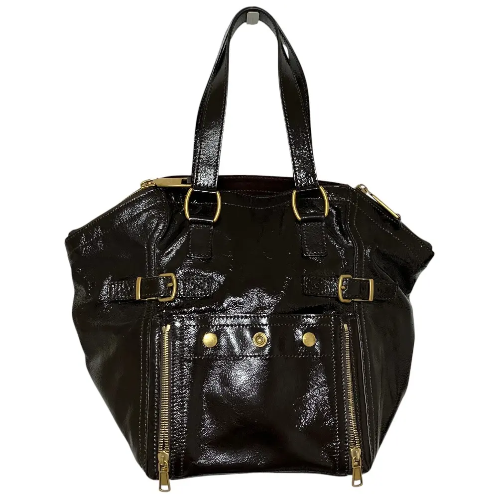 Yves Saint Laurent Rive Gauche イヴサンローラン ダウンタウン パテントレザー トートバッグ 202649 ダークブラウン