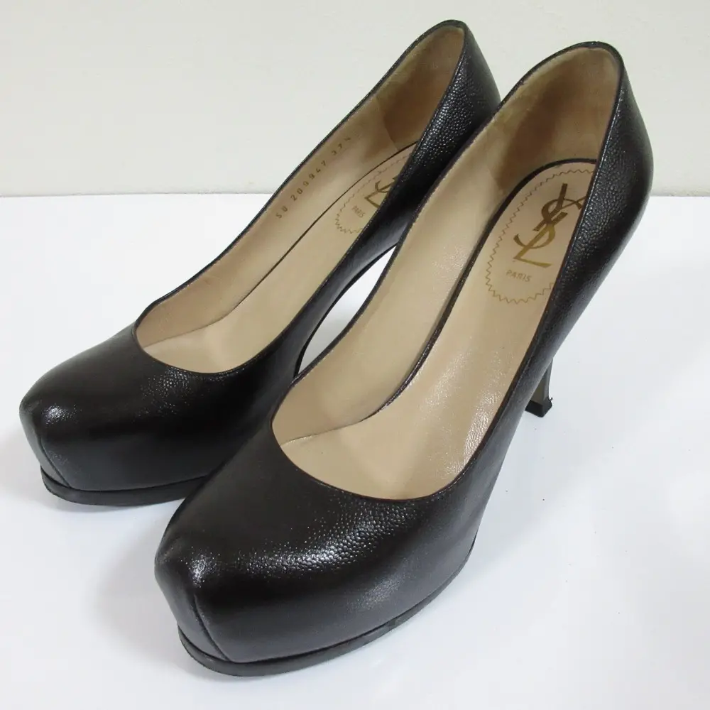 YVES SAINT LAURENT イヴサンローラン レザー ハイヒール パンプス 37.5 24cm相当 ブラック