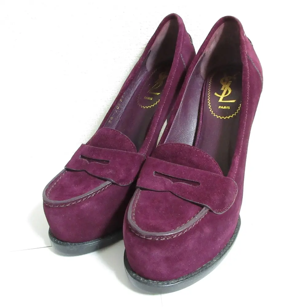 YSL YVES SAINT LAURENT イヴサンローラン スエード ハイヒール ローファー パンプス 35.5 22.5cm相当 パープル