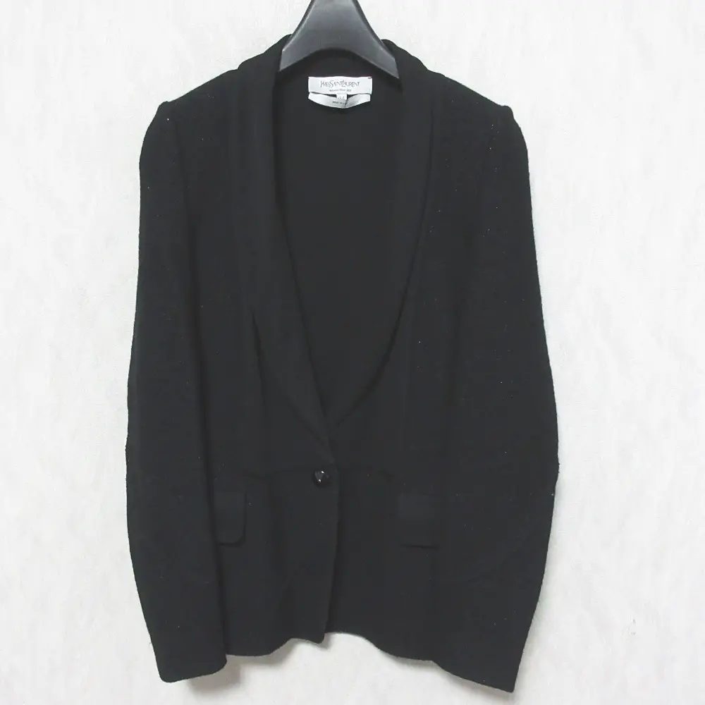 YVES SAINT LAURENT イヴサンローラン ラメ シングル ニットドッキング ショールカラージャケット 34 ブラック