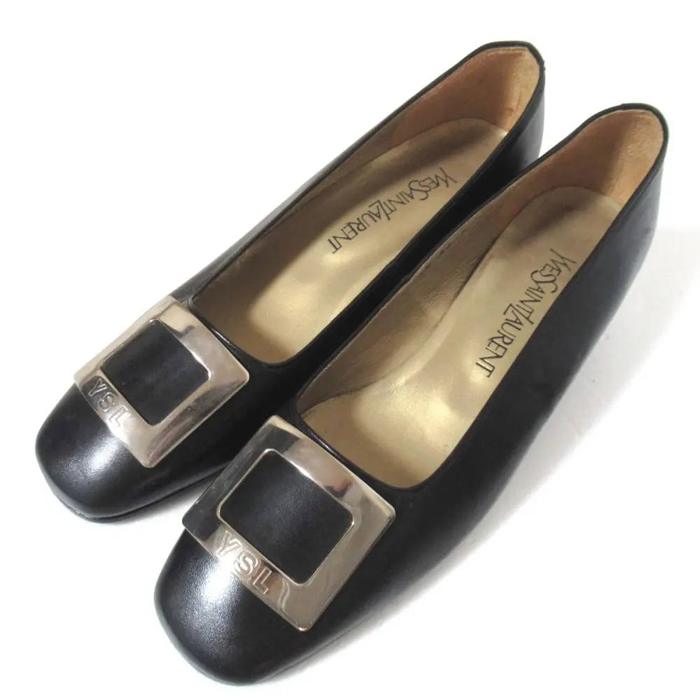 Yves Saint Laurent イヴサンローラン ヴィンテージ スクエアバックル レザー パンプス リーガル社製 37 24.0cm ブラック