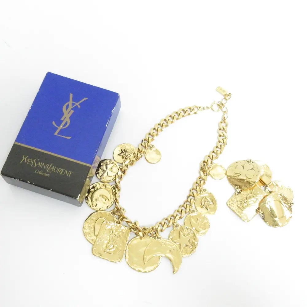 Yves Saint Laurent イヴサンローラン ヴィンテージ カサンドラロゴ コインメタルネックレス ブレスレット セット ゴールド