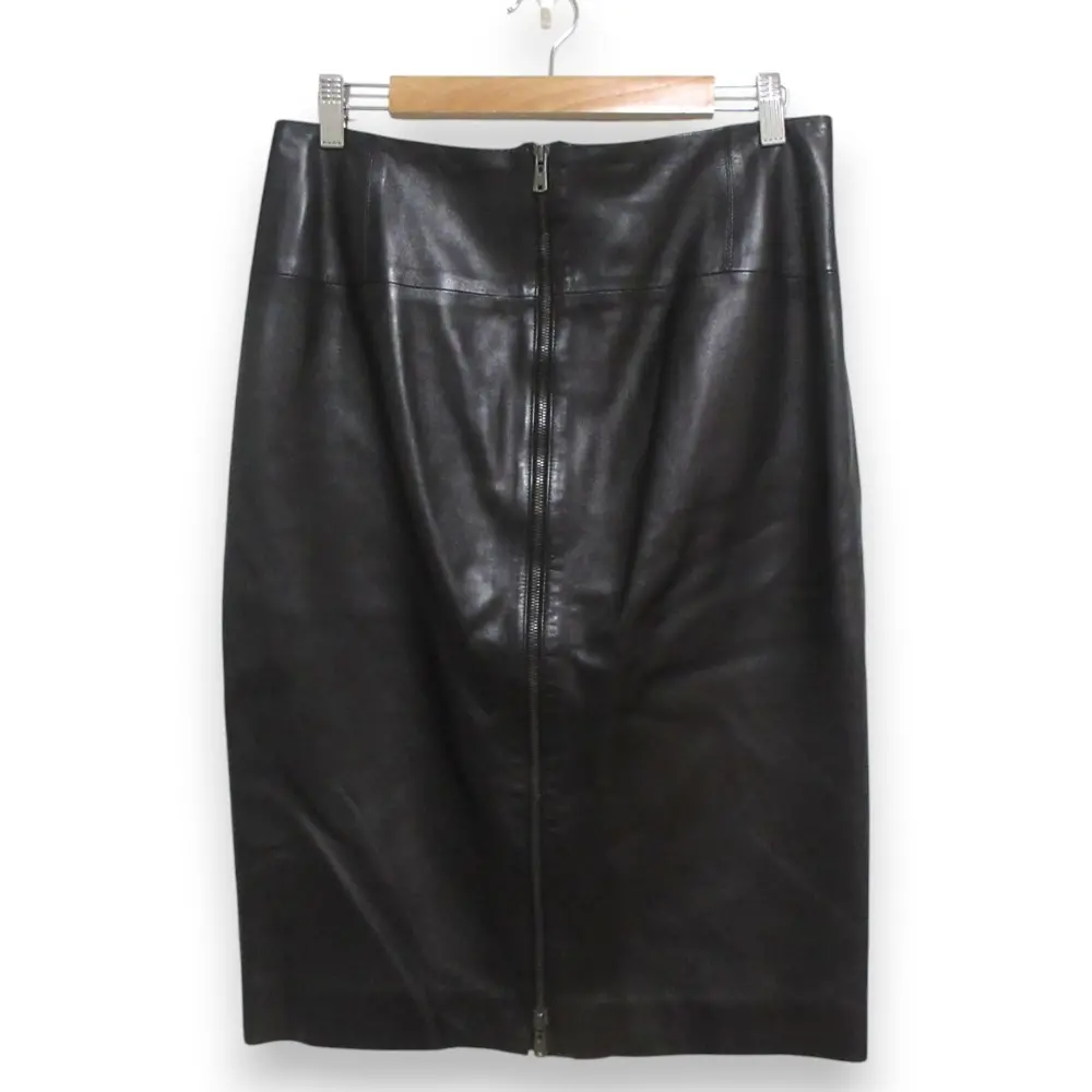 Yves saint Laurent rive gauche イヴサンローランリヴゴーシュ センタージップ ラムレザースカート 42 ブラック