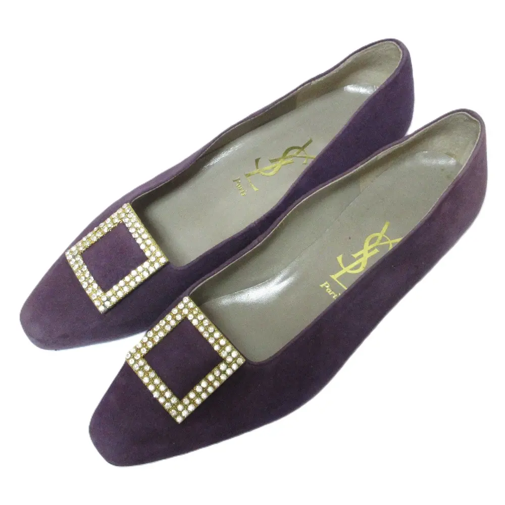 YVES SAINT LAURENT YSL イヴサンローラン リーガル社製 バックルモチーフ ローヒール スクエアトゥ パンプス 36 23cm パープル