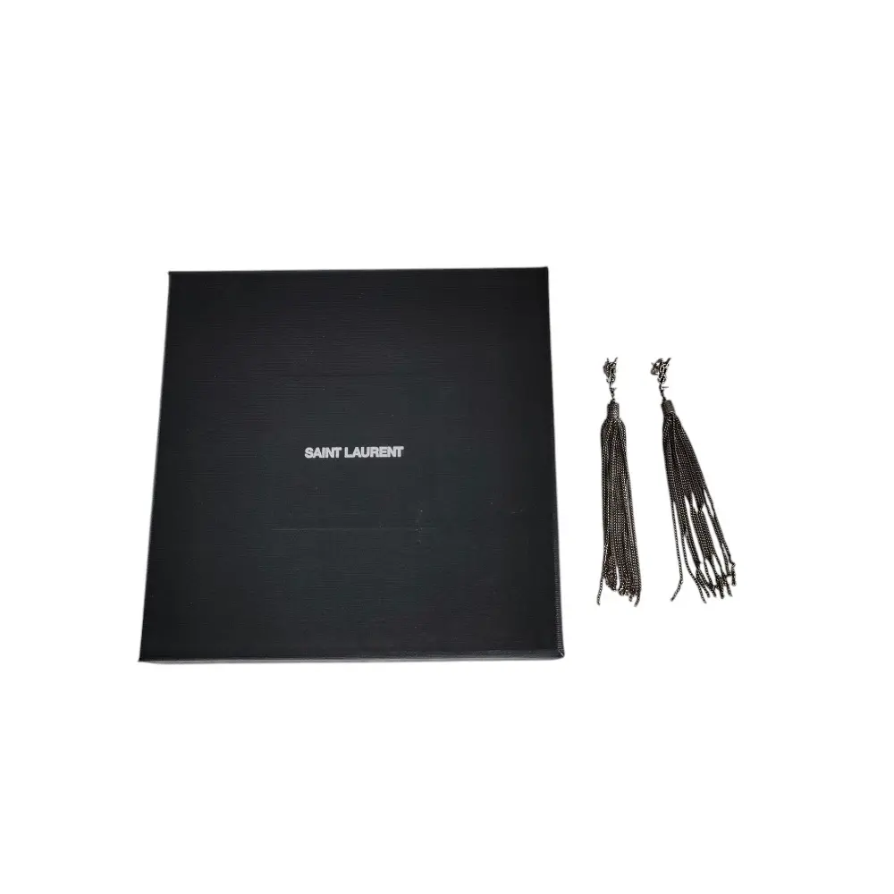 Yves Saint Laurent イヴサンローラン YSL メタル フリンジ スタッドピアス 箱付き シルバーカラー