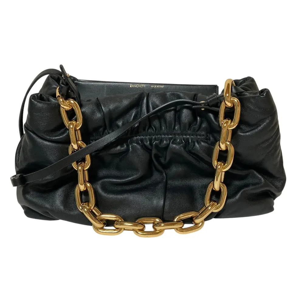 ZANCHETTI ザンケッティ AMLETO CHAIN PUFFY ACPU 716 レザー アムレット チェーン パフィ ショルダーバッグ ブラック