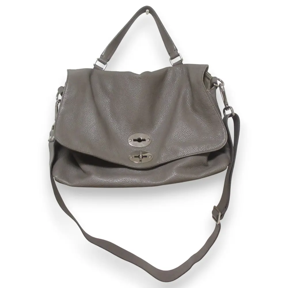 ZANELLATO ザネラート POSTINA レザー 2WAY ハンドバッグ ショルダーバッグ ポストマンバッグ グレー シルバー金具